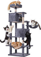Simple Deluxe 66In Cat Tree for Indoor Cats, 6-Level Cat Tower with Sisal Scratching Posts, Enclosed Cat Condo & Hammock, Space-Saving Corner Design, Stable Wide Base for Multiple Kittens, Dark Gray