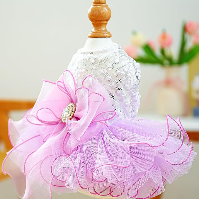 Furbabycare® Elegant Sweet Puppy Dog Blingbling Princess Skirt Pet Dog Lace Cake Camisole Tutu Dress A-Purple X-Large