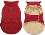 ASENKU Warm Dog Winter Coat, Waterproof Dog Coat for Cold Weather, Fleece Dogs Jacket with Ultra Thick Plush Lining Leash Hole Storage Pockets for Medium Large Dogs (Red, Large)