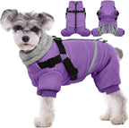 BRKURLEG Purple Dog Coat with Harness, Dog Winter Jacket, Dogs Onesie Body Warm Jackets, Small Dogs Winter Coats Reflective Windproof Warm Cold Weather Coats, Pet Waterproof Jackets, XL