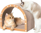 Avont Cardboard Cat Scratcher House, Kitten Scratching Tunnel Board, Modern Scratch Pad for Indoor Cats, Durable Corrugated Cardboard Scratcher for Kitty