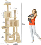 YITAHOME 75in Cat Tree Tower for Indoor Cats, Multi-Level Cat Furniture with Scratching Posts, Cat Caves, Padded Perch, Cozy Hammock, Ladder, and Plush Balls for Kittens, Pet Play House Beige
