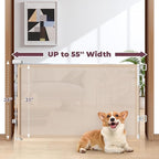 Retractable Baby Gate for Stairs, 55" Wide Mesh Dog Gate Indoor, 34" Tall Child Gate for Doorways, Hallways, Deck, Indoor Outdoor Pet Baby Safety Essentials for Home, Beige