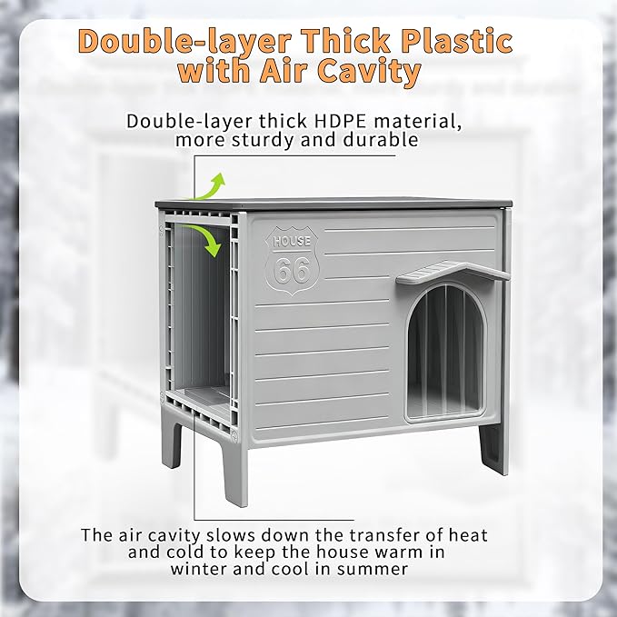 Large Dog House Outdoor with Dog Mat Weatherpoof Plastic Dogs Houses Indoor Waterproof Stray/Pet Dog Shelter Outside for Large and Medium Dogs