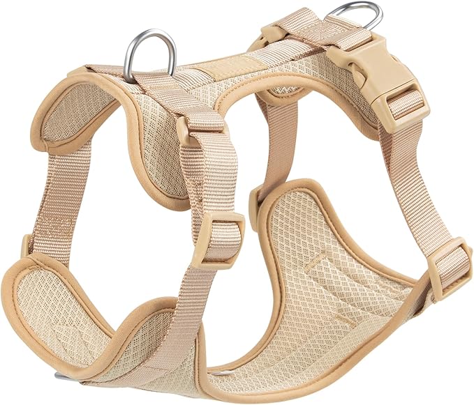 Wisedog Dog Harness Medium Sized, Pet Vest with Front Clip, Adjustable Puppy Harness with 3 Fast Release Buckles[Easy to Put on & Take Off] (Sand Color, S)