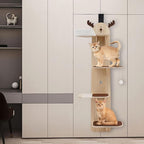 Door Hanging Cat Tree, 4-Tier Cat Climbing Frame W/Plush Ball,4.9ft Wooden Cat Ladde, 55lb Load Capacity & Sisal-Wrapped Scratching Board for Stair, Foyer, Living Room, Enclosed Balcony. (Frame)