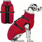 AOFITEE Dog Coats for Large Dogs, Waterproof Dog Winter Jacket with Harness Built in, Warm Large Dogs Coat with Fleece Lined, Zip Up Pets Jackets for Golden Retriever, Weimaraner, Red 2XL