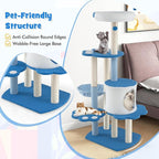 PETSITE 54 inch Cat Tree Tower, Multi-Level Modern Cat Tower with Sisal Scratching Posts, Jingling Ball, Top Perch, Side Hammock, and Cat Condo, Cute Blue Cat Tree for Indoor Cats