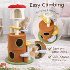 59” Mushroom Cat Tree with Large Condo & Multi-Level Platforms, Cat Tower with 2 Hideouts, Sisal Scratching Posts & Plush Perches, Tree-Trunk Design, 24” Wide Base (Mushroom-AA)