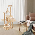 60" Cat Tree Multi-Level, Wood Cat Climbing Stand, Cat Tree Tower, Large Playing Condo with Scratching Post Funny Toys for Kittens Pet Play House