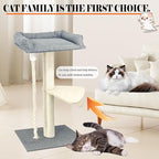 35" Cat Tree Tower for Indoor Cats, Tall Cat Scratching Post with Large Bed for Maine Coon Big Cats, Sisal Cat Scratcher with Soft Perch & Hammock, Stable Cat Stand, Gray