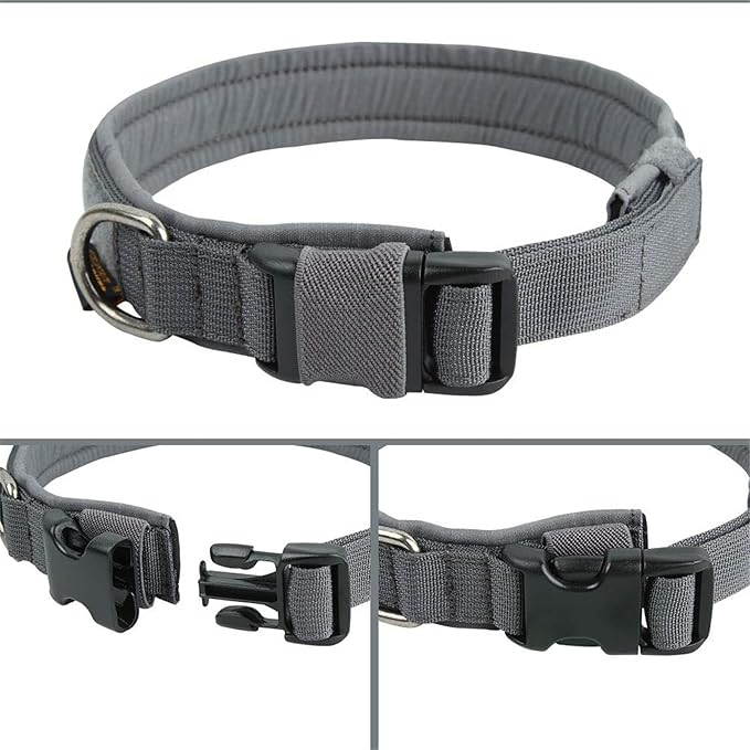 EXCELLENT ELITE SPANKER Tactical Small Puppy Dog Collar Nylon Adjustable Heavy Duty Military for Small Medium and Large Dogs Pet Soft Padded Dog Collar(Gry-M)