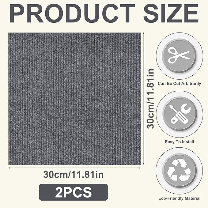 2 Pack Wall & Corner Cat Scratcher, 12X12 Inch Scratch Pad for Cats, Grey Carpet Corner Scratchers for Indoor Cats, Wall Mounted Cat Mat