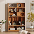 63.5" Cat Tree with Litter Box Enclosure & Bookshelf, Modern Cat Tower with Built-in Cat Houses, Multi-Tier Storage Shelf Cat Furniture for Indoor Cats,Brown
