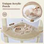 PETEPELA Floor to Ceiling Cat Tree, 92.9''-101.6''Height Adjustable Cat Tower Tall Cat Climbing Play House, Cozy Condo, Scratching Post and Spacious Hammock for Indoor Cats Large Adult, Beige