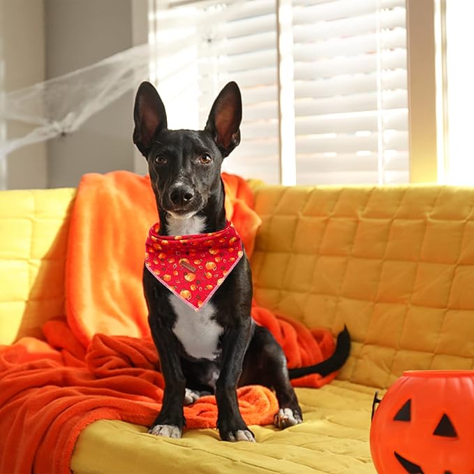 Elegant Little Tail Dog Bandana - Halloween Pumpkin Bandanas for Small, Medium, Large Dogs - Washable Square Scarf, Adjustable Kerchief for Girl Boy Dogs