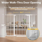 Cumbor 36" Extra Tall 29.7-51.5" Baby Gate for Stairs, Easy Walk Through Dog Gates for Doorways Extra Wide, Pressure Mounted Tall Pet Gate Indoor, Safety Auto-Close Child Gate for Kids, White