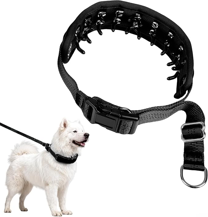 Lightweight Prong Collar for Dogs, Reflective No Pull Dog Collar | Adjustable Size Dog Pinch, Breathable Woven Fabric Air Grid Technology, Martingale Collar for Dogs Training(Black-M)