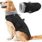 Mihachi Dog Coat for Large Dogs, Warm Dog Winter Coat Waterproof Dogs Jacket with Harness Built in Reflective Pet Fleece Vest, Puppy Cold Weather Coats Turtleneck & Windproof Pet Snowsuit, Black XL