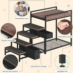 Pet Bunk Bed with Removable Stairs and 2 Drawers, Dogs/Cats Window Perch, Dog Window Seat with Soft Cushion, Ultra-Shallow Steps, Sturdy Metal Frame, Non-Slip, Load Capacity 60 LBS