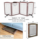 ZJSF Freestanding Dog Fence Indoor, Foldable Dog Gate for Doorways, Stairs or Hallways, Sturdy Wood Extra Wide Pet Gate with Support Feet for The House, Brown, 32 "Height-4 Panels