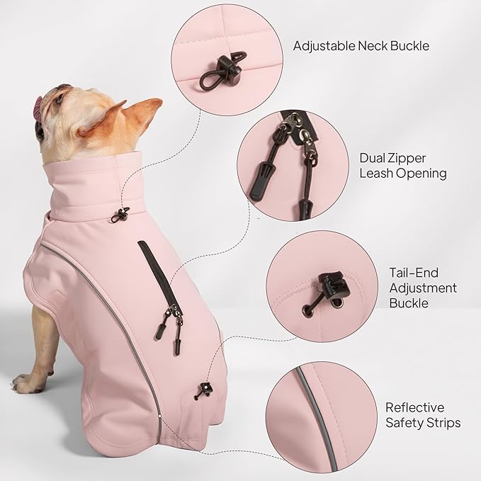 Dog Coat Warm Dog Winter Coat Waterproof Dogs Jacket with Reflective Pet Fleece Vest Zip-Up Cold Weather Coats for Large Dogs Turtleneck Windproof Coats (Grey,Large)