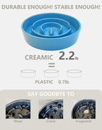 Ceramic Slow Feeder Dog Bowls Elevated, 2.0 Cups Slow Feeder for Medium Dogs, Puzzle Maze Bowl to Slow Down Eating, 30oz, 8in, Blue