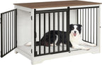 39.4" Heavy Duty Dog Crate Furniture with Barn Door, Wood Indoor Dog Crate Kennel for Small/Medium/Large Dogs, End Side Table, TV Stand, Anti-Chew Anti-Escape, White Brown DFC02314B