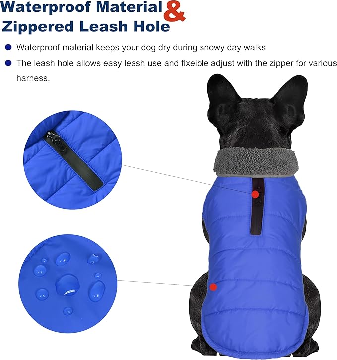 Dog Winter Coat, Waterproof Dog Jacket with Leash Hole, Reflective Adjustable Pet Snow Vest, Warm Fleece Sweater for Small Medium Large Dogs - Blue, 3XL