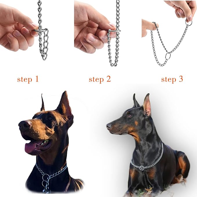 Chain Choke Collar for Dogs, Metal Slip Link Training Heavy Duty Dog Choker Collar Martingale for Medium Large Dogs L+ Length: 24” 4.0mm(Suitable for Dog's Neck 20")
