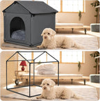 Large Cat & Small Dog House Soft Indoor (Int 22x20x18in/Ext 24x22x24in) for Ragdolls, Small French Bulldog, Welsh Corgi, Mini Schnauzer, Small Pet House with Soft Cushion, Oxford Fabric, Gray