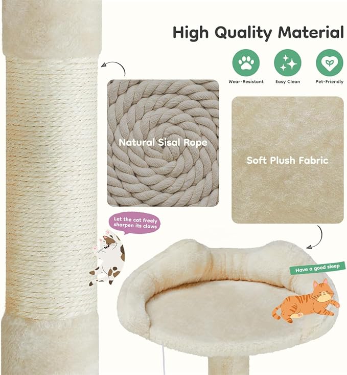 Cat Tree 54in Multi-Level Cat Tower with Sisal Scratching Post, Large Condo, Climbing Ladder for Kitten Indoor, Beige