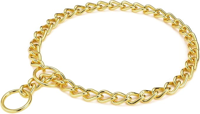 Mogoko Stainless Steel Dog Choke Chain Collar, Puppy Metal P Chain Slip Collar Pet Training Walking Choker(Gold; 2.0mm;14.0 Inch)