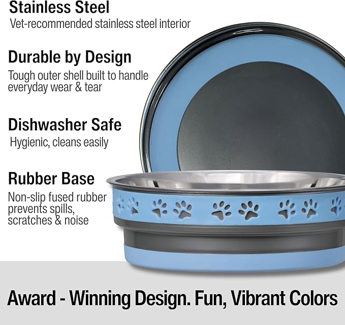 Loving Pets Corsa Dog Bowls- Stainless Steel Dog & Cat Bowls - Spill Proof Dog Food Bowl, Cat Bowl, Puppy Essentials & Pet Supplies Great for Home & Travel (Small 10-20 lbs, Rapid Blue)
