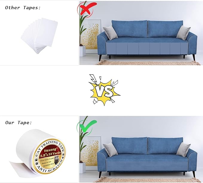 Anti Cat Scratch Furniture Protector, Transparent Self-Adhesive Couch Furniture Protectors from Cats Scratching Claws, Cat Scratch Couch Protector (3.2”x 33 Yards)