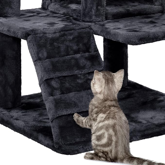 Topeakmart 54in Cat Tree, Cat Tower w/Large Cat Condo Scratching Posts and Perch, Cat Stand House Furniture, Black