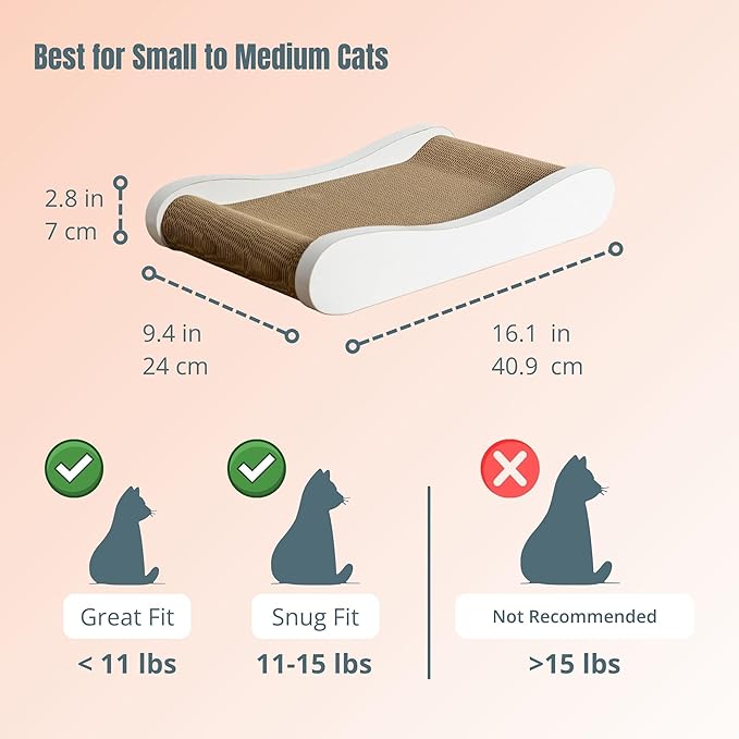 Claw Surfer Cat Bed - Cat Scratcher Bed & Lounge – Heavy Duty High-Density Cardboard, Lasts 5X Longer. Modern Curved Scratching Pad with 20mm White Frame. Non-Toxic, No Mess, White