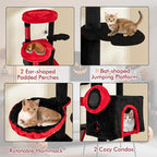 PETSITE 62-inch Gothic Cat Tree, Multi-Level Goth Coffin Cat Tree Tower with Sisal Scratching Posts, Board and Ladder, Basket, Condos, and Hanging Spider Toys, Ideal for Indoor Cats, Black & Red