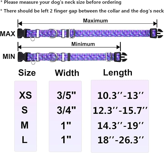 Reflective Martingale Collar for Dogs with Quick Release Buckle Cute No Pull Training Dog Collars (Purple Polka Dot, XSmall)