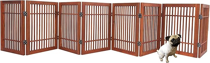 Urnporium Pet Dog Gate Freestanding, Strong Durable Folding Wooden Fence, Portable Acacia Hardwood Safety Barrier for Indoor & Outdoor Use (Brown Pet Gate, 8 Panel 24" Tall)