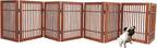 Urnporium Pet Dog Gate Freestanding, Strong Durable Folding Wooden Fence, Portable Acacia Hardwood Safety Barrier for Indoor & Outdoor Use (Brown Pet Gate, 8 Panel 24" Tall)