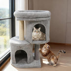 Tangkula Small Cat Tree for Indoor Cats, 26 Inch Cat Tower with Sisal Scratching Posts, Dual Cat Condos with Large Padded Push Perch, Modern Cat Climbing Furniture Activity Center (Light Grey)