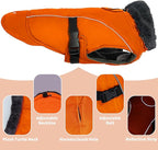 DENTRUN Winter Warm Dog Coat Reflective Jacket with Turtleneck for Cold Weather, Adjustable Buckle Windproof Water Repellent, Thick Snowsuit Fleece Vest for Small, Medium, Large Dogs, Orange, XXL