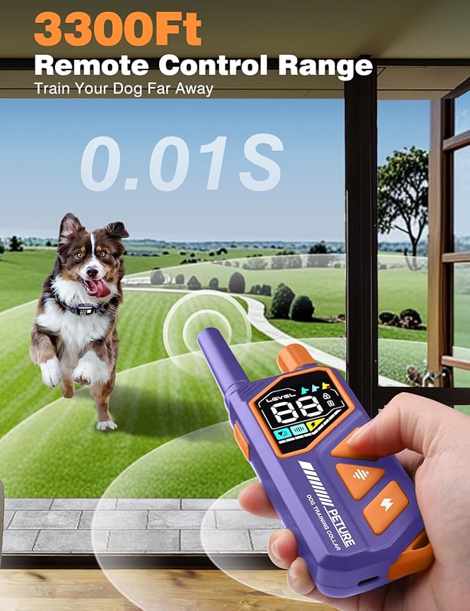 Dog Training Collar with Remote - 3300Ft & IP67 Waterproof Dog Training Collar with Beep Vibration Static & No Static Modes, Shock Collar for 5-120lbs Small Medium Large Dogs, Security Lock,Flashlight