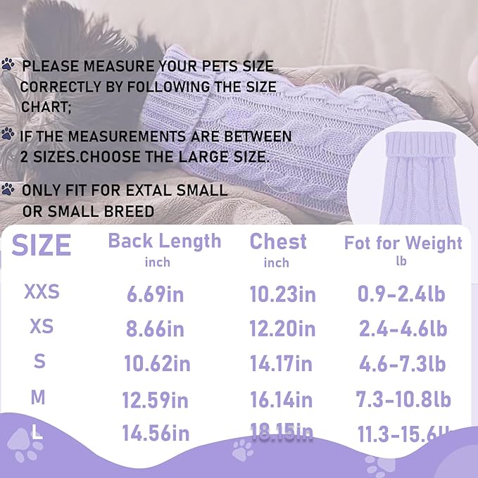 2 Pack Dog Sweaters for Small Dogs, Chihuahua Yorkie Sweater, Puppy Clothes Winter Warm Pullover Clothing, Pet Cat Cold Weather Puppy Cold Outfits M (Beige+Purple)