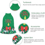 CuteBone Christmas Green Dog Sweater Dress Turtleneck Puppy Sweater with Bowtie Harness Hole Pullover Winter Dress for Small Medium Dogs