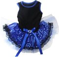 Petitebella Plain Sequins Tutu Puppy Dog Dress (Black/Blue Lace, X-Large)