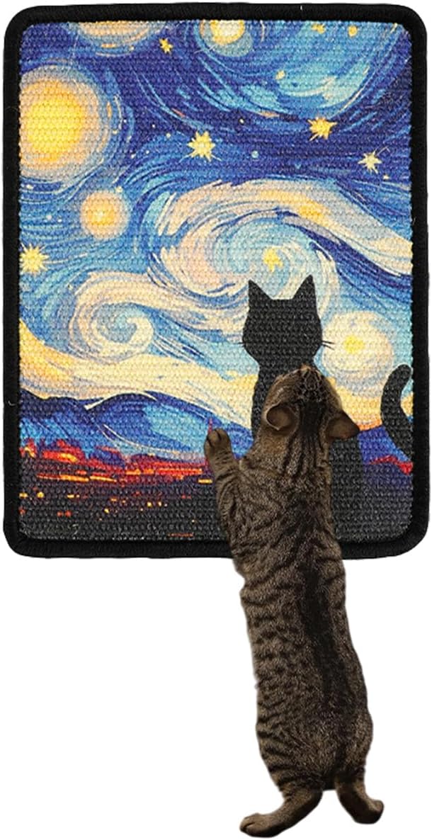 ILIMOC Sisal Cat Scratcher Mat: 16x12 Inches Natural Scratch Mats Art Print - Decorative Vertical Cat Wall Scratcher for Couches Cabinets Doors - Durable Scratching Poster for Indoor