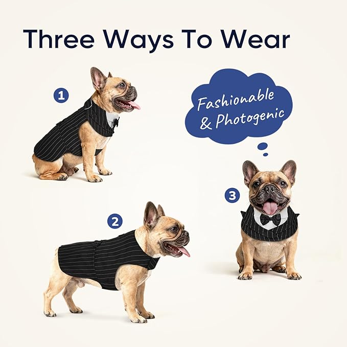 Supet Dog Tuxedo and Bandana Set with Bow Tie, Formal Outfit for Wedding Birthday Party Graduation Valentines, Pet Suit Clothes for Large Medium Small Dogs (Striped, 2XL)