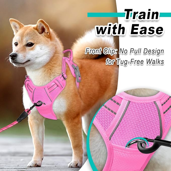 BARKBAY Dog Harness No Pull Mesh for Large Dogs - Adjustable, Reflective, Comfortable, No Choke, Heavy-Duty - Perfect for Outdoor Training, Walking, and Hiking - Strong & Durablee - XL & Pink Mesh